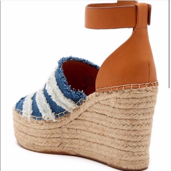 Marc Fisher Adria Denim Espadrilles Blue Tan Size 9 M - Picture 3 of 9